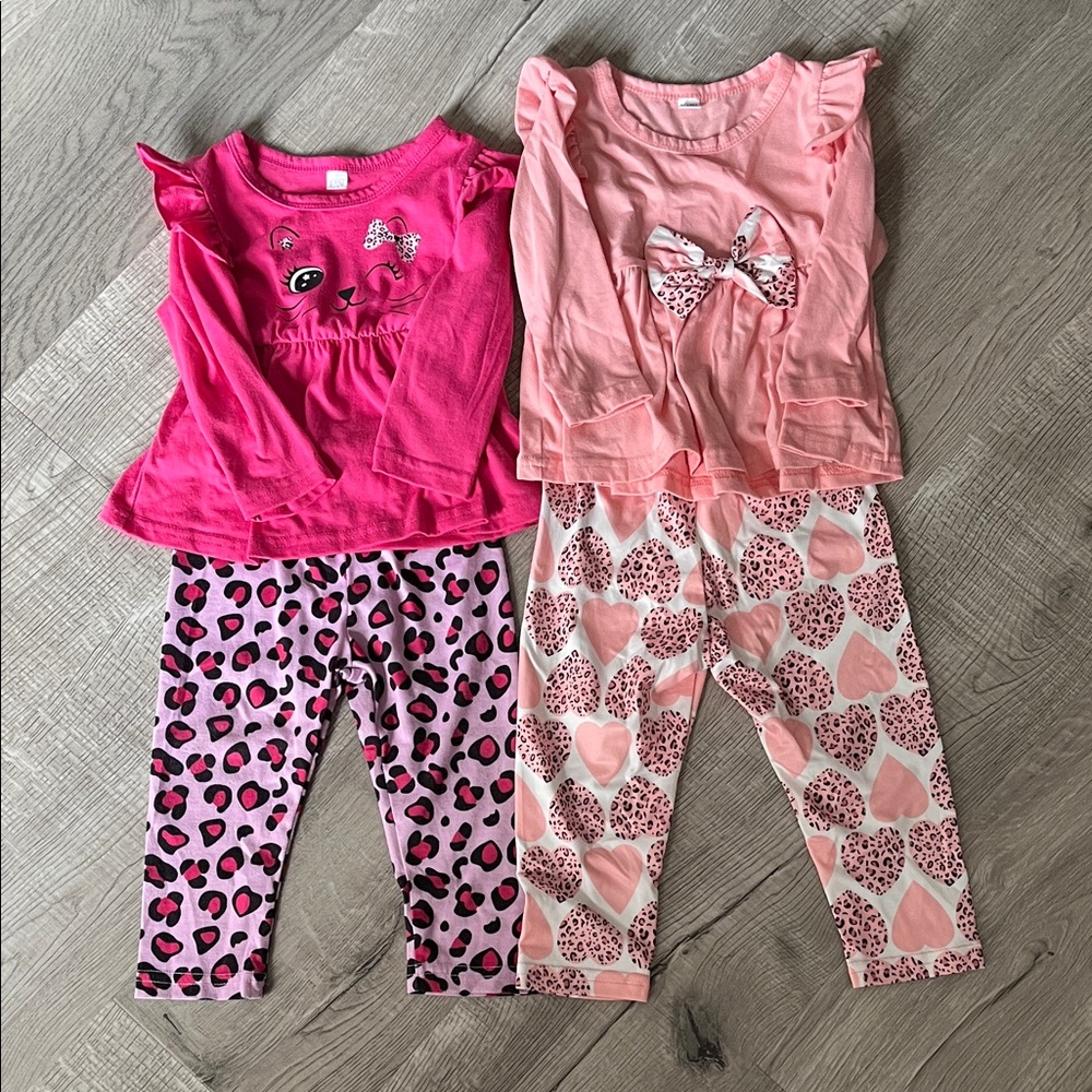 SHEIN - Girls' Pink Pajama Set with Leopard and Heart Prints - 9 to 12 Months